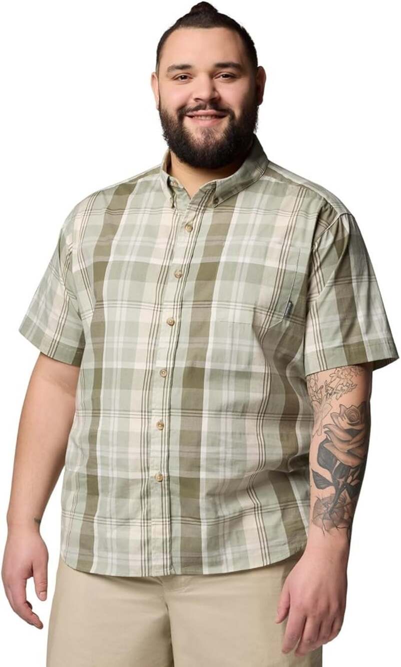 Columbia  Rapid Rivers II  XXL Green Tan Plaid SS Button Down Shirt NWT